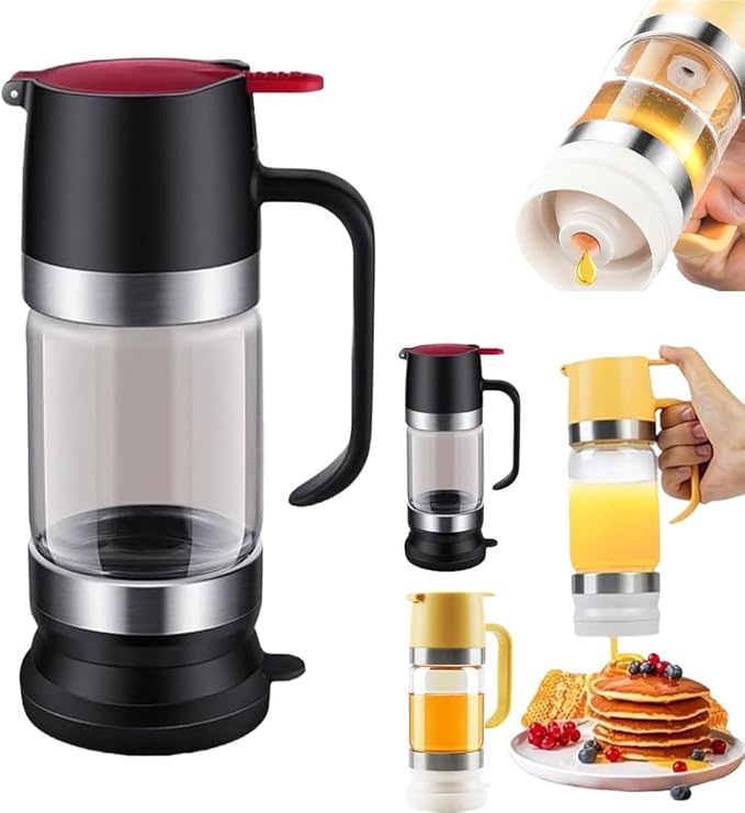 No-Drip Honey Dispenser, 2026 New Glass Honey Dispenser, No Drip Glass Honeys Dispensers with Stand, Maple Syrup Dispensers, Syrup and Jam, Honeys Container with Handle (Black)