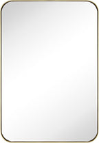 Brushed Gold Rectangle Recessed Bathroom Medicine Cabinet with Mirror Stainless Steel Metal Framed Rounded Rectangular Bathroom Cabinet with Mirror 16x24''