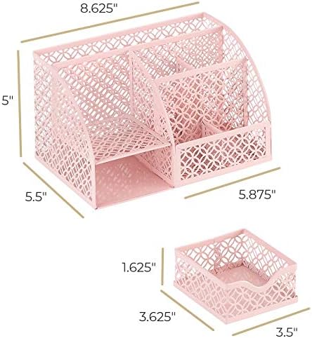 BLU MONACO Light Pink Desk Organizer | Cute Metal Desktop Organizer with Drawer & 6 Compartments | Girly Office Supply Storage for Home Office, School Locker & Workspace