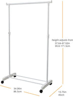 Clothing Drying Rack with Wheels, Standard Rod Simple Rolling Metal Laundry Rack Organizer, 34 Inch Wide with Bottom Shelf for Hanging Clothes Coats Skirts,White