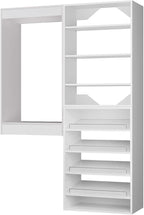 ROOMTEC Modular Closet System, 40" Wall Mounted Closet Organizer with Hanging Rods and Shoe Shelf, Wooden Tower for Walk-In Closets, Wardrobe Storage Kit, White