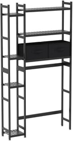Homde Over The Toilet Storage with Basket and Drawer, Bamboo Bathroom Organizer with Adjustable Shelf & Waterproof Feet Pad, Space Saver Rack for Restroom, Laundry, Brown