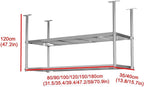 XPLKQXE Stainless Steel Ceiling Shelf, Hanging Industrial Ceiling Mount Storage Rack, Kitchen Wall Mounted Plant Stand/Wall Decor for Bar Cafe Kitchen(Silver-2lay,150x35x120cm)