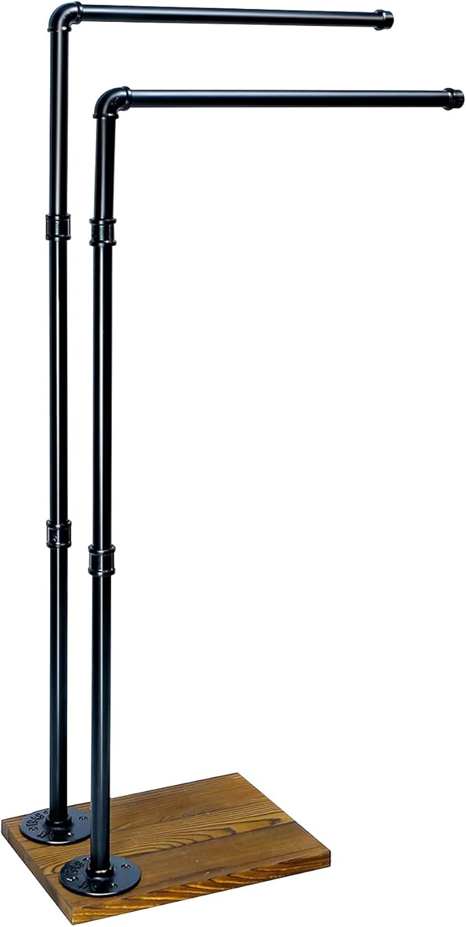 Hjarta 40 Inch Free Standing Towel Racks for Bathroom, Black Towel Holders with Wooden Base, 2-Tier Freestanding Towel Holder Stand for Bath Towel Sheet