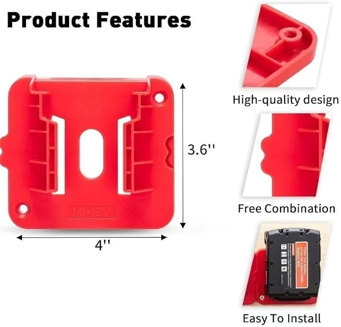 10PC Battery Holder and Tool Holder for Milwaukee M18 18V Power Hanger wall Mount Organizer Storage Shelf with Screws