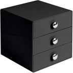 iDesign 35360 3-Drawer Plastic Vanity Organizer, Compact Storage Organization Set for Cosmetics, Dental Supplies, Hair Care, Bathroom, Dorm, Desk, Countertop, Office, 6.5" x 6.5" x 6.5", Black