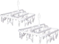 Foldable Plastic Hangers with 26 Drying Clips, Underwear Hanger with Clips, Plastic Laundry Clip and Drip Drying Hanger for Socks, Bras, Lingerie, Clothes, Sturdy, White, 2pc