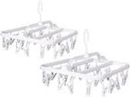 Foldable Plastic Hangers with 26 Drying Clips, Underwear Hanger with Clips, Plastic Laundry Clip and Drip Drying Hanger for Socks, Bras, Lingerie, Clothes, Sturdy, White, 2pc