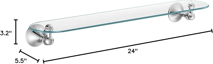 Moen DN7790CH Lounge 24-Inch Wide x 5-Inch Deep Decorative Glass Bathroom Vanity Shelf, Chrome