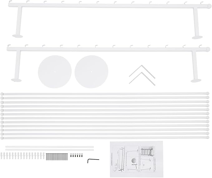 Heavy Duty Iron Ribbon Organizer Rack Wall Mounted, 12-Rod Modern Metal Craft Organizer for Ribbons, Wrapping Paper, Vinyl Rolls, Space Saving Storage Rack for Florist, Home (White)