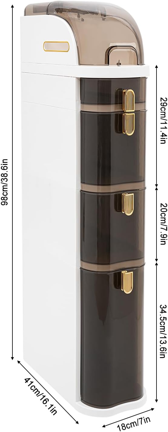 4-Tire Plastic Slim Storage Cabinet, Rolling Bathroom Floor Cabinet with Toilet Paper Holder for Small Sapce Bedroom Living Room