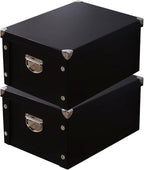 GUOZI Collapsible Storage Box, Decorative Memory Box with Lid & Metal Reinforced Corners, Organizer Gift Box for Keepsake Toy Photos Office Nursery Wardrobe Bookshelf (2Pcs-Black, 35 * 25 * 17.5cm)