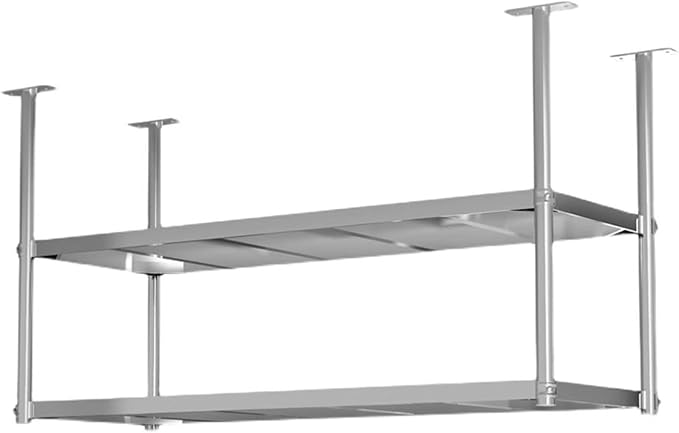 XPLKQXE Stainless Steel Ceiling Shelf, Hanging Industrial Ceiling Mount Storage Rack, Kitchen Wall Mounted Plant Stand/Wall Decor for Bar Cafe Kitchen(Silver-2lay,180x40x120cm)