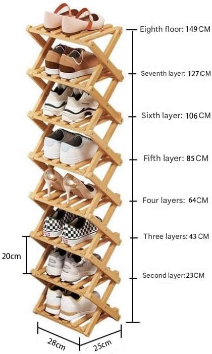Simcat Bamboo Shoe Rack, Portable Folding Shoe Storage Rack,No Installation Free Standing Shoe Rack for Entryway, Closet, Dorm/Small Spaces (Eight layers of primary colors)