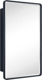 TEHOME Farmhouse Matt Black Recessed Bathroom Medicine Cabinet with Mirror Rounded Rectangle Metal Framed Medicine Cabinet with Beveled Mirror 20x30''