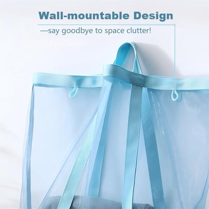 Mesh Bag with Handles, Collapsible Laundry Basket, Foldable Laundry Bag, Breathable Folding Beach Bag,Space-saving Travel Tote Bags (2, Blue&Pink)