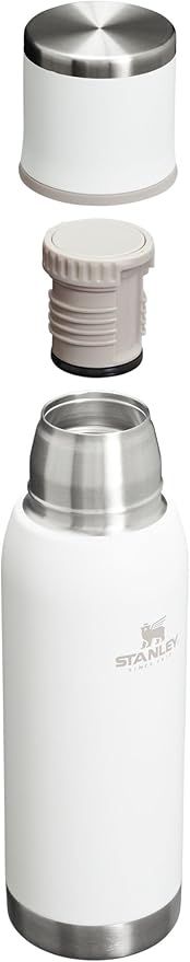Stanley Adventure-To-Go Vacuum Bottle 25 oz | Wide Mouth with Leakproof Cup Lid | Keep Drinks Hot or Cold | Packable for Travel | Insulated Stainless Steel Thermal Bottle | BPA-Free | Frost White