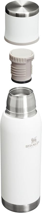 Stanley Adventure-To-Go Vacuum Bottle 25 oz | Wide Mouth with Leakproof Cup Lid | Keep Drinks Hot or Cold | Packable for Travel | Insulated Stainless Steel Thermal Bottle | BPA-Free | Frost White