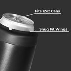 HydroJug Standard Can Cooler - 2-in-1 Insulated Can Cooler Cup - Stainless Steel Can Holder with Non-Slip Rubber Base - Screw-Top Lid - Dishwasher Safe - 12oz, Black