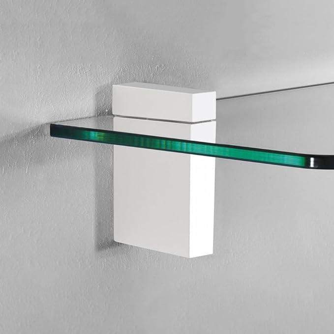 Glass Shelves - Tempered Safety Glass Shelves for Bathroom, Choose Over 20 Shelf Brackets and Multiple Shelf Sizes - Cuadro Maxi Style - 31.5 x 11.8 in - White Clip