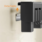 Wall Mount Utensil Holder, 15.7'' Stainless Steel Kitchen Utensil Rack, Multi-use Hanging Storage Organizer Rack with Knife Holder, Towel Bar, Flatware Slot and 6 Removable Hook