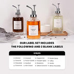 MoliMoli Coffee Syrup Dispenser for Coffee Bar, Coffee Pump Dispenser, Glass Syrup Bottle w. Pump, Maple/Coffee Syrup Bottles, Syrup Dispenser Set of 4, w. Labels, Siver