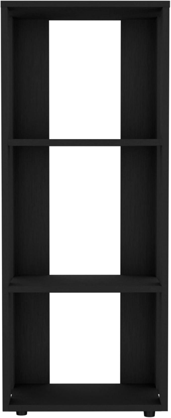 Vertical File Shelves with 3-Tier, Black Engineered Wood, Classic Open Storage Shelves for Home Office, Study Room
