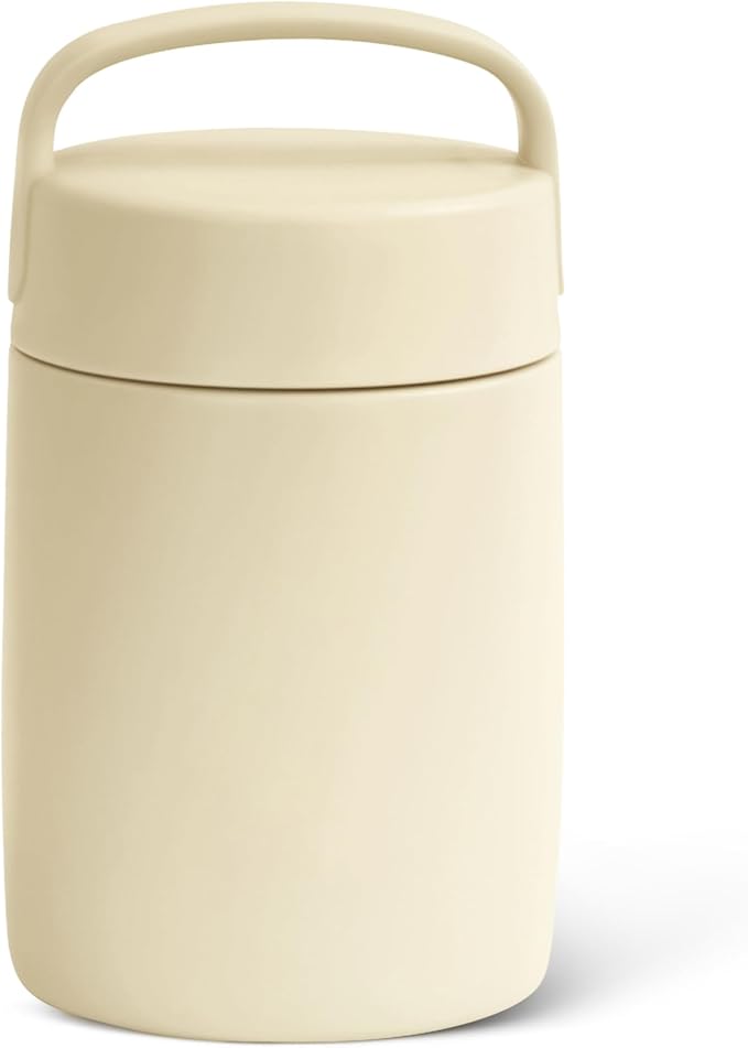 Amazon Basics Insulated Stainless Steel Food Jar, For Hot and Cold, Leak Proof, 16 ounces, Ivory