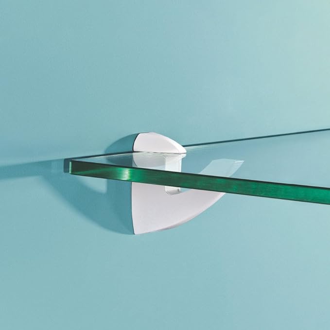 Glass Shelves - Tempered Safety Glass Shelves for Bathroom, Choose Over 20 Shelf Brackets and Multiple Shelf Sizes - Scoop Style - 31.5 x 5.9 in - White Clip