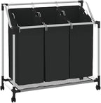 Laundry Sorter with 3 Bags Black Steel Frame, Heavy-Duty Rolling Cart with Removable Sorting Bags and Casters for Easy Transport, Durable Steel Frame Supports Large Loads