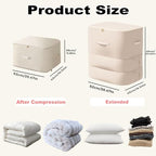 Ultra Space Saving Self Compression Organizer, 3-Layer Zipper Large Capacity Storage Bag, Thick Satin Fabric Heavy Duty Bags for Comforters Blankets Bedding Duvet (Beige, X-Large, 2PCS)