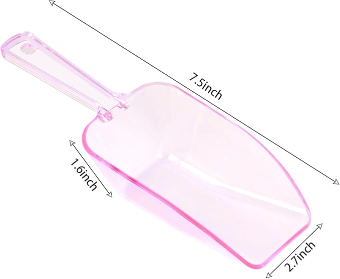 4Pcs Clear Plastic Ice Scoop for Freezer, Mini Candy Popcorn Scoops for Buffet Food Dry Goods, Flour Scoops for Canisters, 7.5 In (Pink)