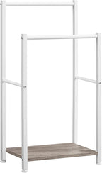 HOOBRO Free Standing Towel Rack for Bathroom, 2 Tier Blanket Rack, 16.5" L x 9.4" W x 31.5" H, Blanket Holder, Drying and Display Rack with Shelf, White and Grey WG02LB01