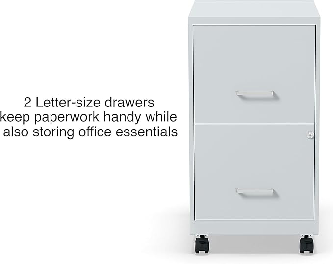 Staples 2-Drawer Vertical File Cabinet, Letter Size Documents, Lockable & Mobile, 18" D x 14" W x 26.3" H, Gray