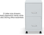 Staples 2-Drawer Vertical File Cabinet, Letter Size Documents, Lockable & Mobile, 18" D x 14" W x 26.3" H, Gray