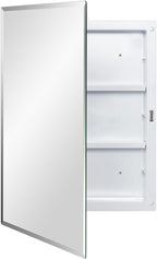 Plastic Bathroom Medicine Mirror Cabinet 16 x 22 inch, Surface and Recessed Mount, Beveled Edge Mirror