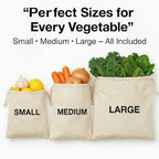 100% Cotton Reusable Vegetable Storage Bags Pack of 3 | Fridge & Kitchen Produce Bags with Drawstring | Eco-Friendly Fruit & Vegetable Storage Bags (1 Large, 1 Medium, 1 Small)