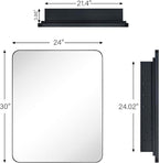 Matt Black Rectangle Recessed Bathroom Medicine Cabinet with Mirror Stainless Steel Metal Framed Rounded Rectangular Bathroom Cabinet with Mirror 24x30''
