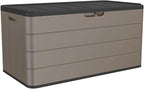 110 Gallon Pro Resin Deck Box, Waterproof Outdoor Storage Bin for Patio Furniture, Pool Accessories, and Garden Tools, Lockable & UV-Resistant, Brown