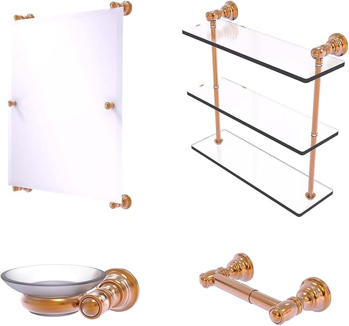Allied Brass CL-5-16-BBR Carolina Collection 16 Inch Triple Glass Shelf, Brushed Bronze