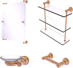 Allied Brass CL-5-16-BBR Carolina Collection 16 Inch Triple Glass Shelf, Brushed Bronze