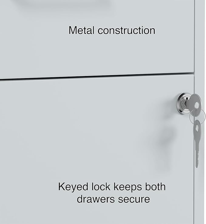 Staples 2-Drawer Vertical File Cabinet, Letter Size Documents, Lockable & Mobile, 18" D x 14" W x 26.3" H, Gray