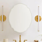 TOMACE Frameless Assymetrical Oval Medicine Cabinet with Beveled Mirror Irregular Surface Bathroom Medicine Cabinet Mirror with Storage for Bathroom 19'' H x 24'' W