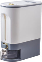Sooyee 22 Lbs Rice Dispenser, Large Grain Container Storage with Lid Measuring Cylinder Moisture Proof Household Cereal Dispenser Bucket for Kitchen Soybean Corn,White and Grey