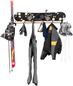 Snowboard and Ski Storage Rack for Garage - Unfinished Indoor Ski Storage Shelf with 10 Hooks - Made in The USA - Ski Rack Dimensions 8.25" D x 60.5" W x 6" H