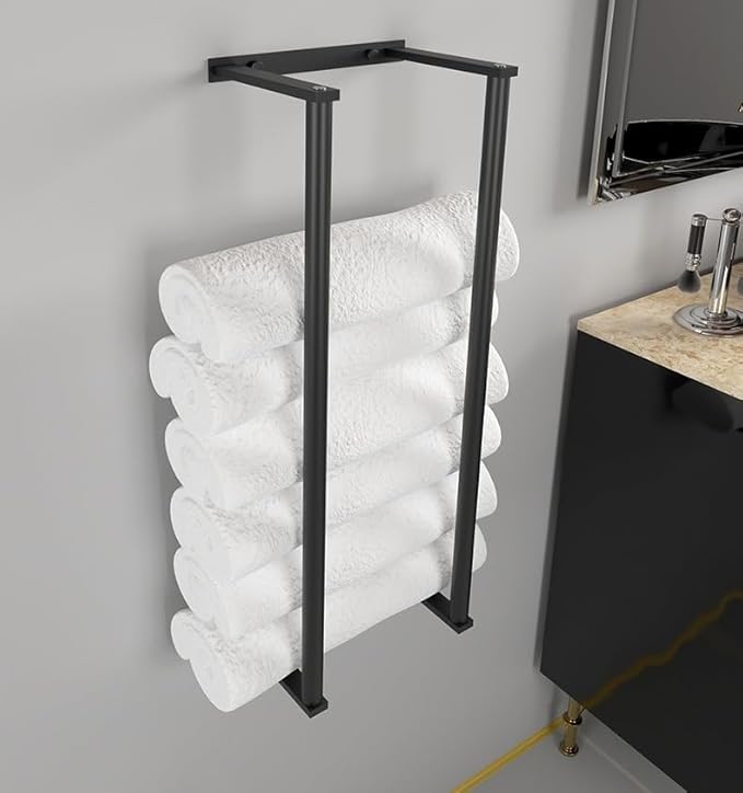 Bathroom Towel Storage Rack,28 Inch Stainless Steels Towel Racks for Bathroom, Wall Mounted Organizers and Storage Shelves for Bathroom,Black