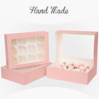 Bakepacker 12 Cupcake Containers 20-Packs Pink Cupcake Box Cupcakes Carrier, 12 Cupcake Boxes with Window 13"x10"x3.5"（Auto-pop up）