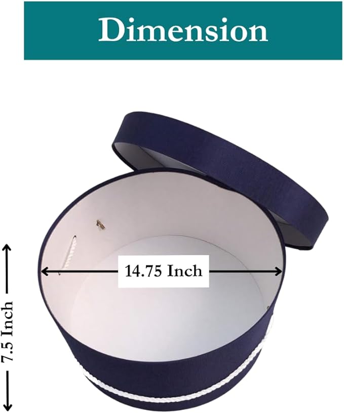 Sarah's Hat Boxes Classic Navy Hat Box – 14.75" x 7.5" (Dia. x Ht.) Handmade in USA – Odorless Non-Toxic Adhesive, Cording Handle – Premium Storage for Hats & Accessories