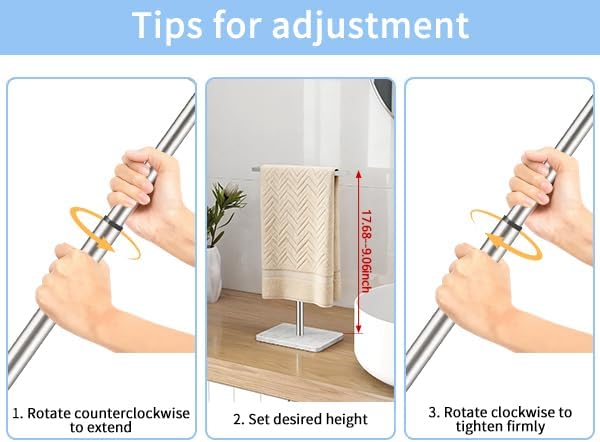 Hand Towel Holder Stand, T-Shape Hand Towel Rack for Bathroom, Hand Towel Stainless Steel for Kitchen Vanity Countertop, Marble Base Brushed Adjustable 9.06" -17.68"