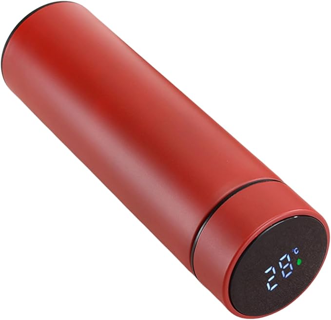 Smart Water Bottle Stainless Steel Vacuum Flask,Travel Mug with Smart LCD Touch Screen, Keep Hot Or Cold, Car Portable Travel Tea Coffee Vacuum Thermo Cup,Insulated Water Bottle (Red)